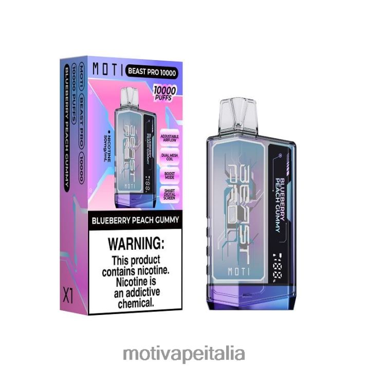 MOTI Vape Amazon - MOTI Beast Pro vaporizzatore usa e getta (5%, 10000 boccate) 440BHX39 gommose alla pesca e mirtillo